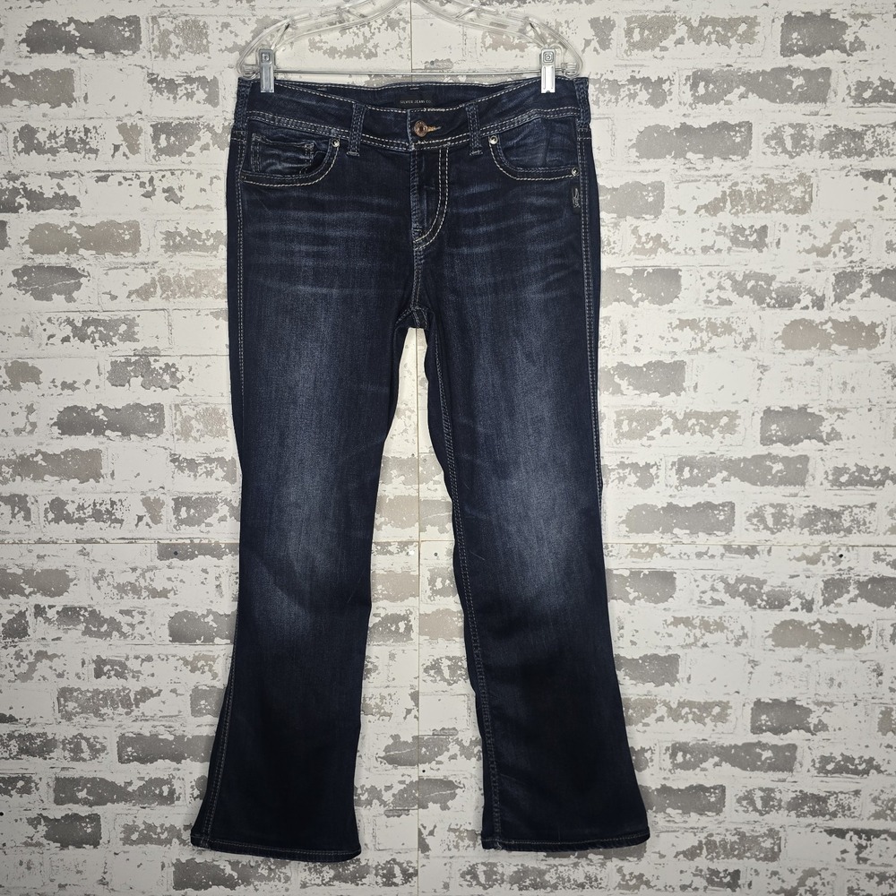 Silver Jeans Womens 33x29 Suki Slim Fit‎ Bootleg Dark Blue Wash Stretch Denim